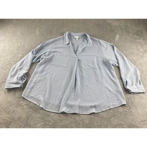 AVA & VIV Womens Light Blue Textured Long Sleeve V-Neck Tunic Top Plus Size 2X